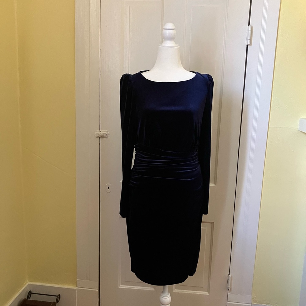 Lauren Ralph Lauren Navy Velvet Midi Dress - Picture 5 of 6
